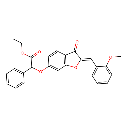 (Z)-ethyl 2-((2-(2-methoxybenzylidene)-3-oxo-2,3-dihydrobenzofuran-6-yl)oxy)-2-phenylacetate structure