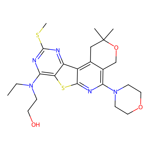 2-((2,2-dimethyl-10-(methylthio)-5-morpholino-2,4-dihydro-1H-pyrano[4'',3'':4',5']pyrido[3',2':4,5]thieno[3,2-d]pyrimidin-8-yl)(ethyl)amino)ethanol structure