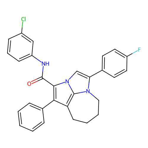N-(3-chlorophenyl)-4-(4-fluorophenyl)-1-phenyl-5,6,7,8-tetrahydro-2a,4a-diazacyclopenta[cd]azulene-2-carboxamide structure