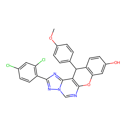 2-(2,4-dichlorophenyl)-12-(4-methoxyphenyl)-12H-chromeno[3,2-e][1,2,4]triazolo[1,5-c]pyrimidin-9-ol structure