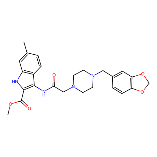 methyl 3-({[4-(1,3-benzodioxol-5-ylmethyl)piperazin-1-yl]acetyl}amino)-6-methyl-1H-indole-2-carboxylate structure
