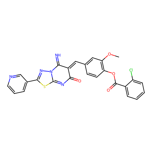 (Z)-4-((5-imino-7-oxo-2-(pyridin-3-yl)-5H-[1,3,4]thiadiazolo[3,2-a]pyrimidin-6(7H)-ylidene)methyl)-2-methoxyphenyl 2-chlorobenzoate structure