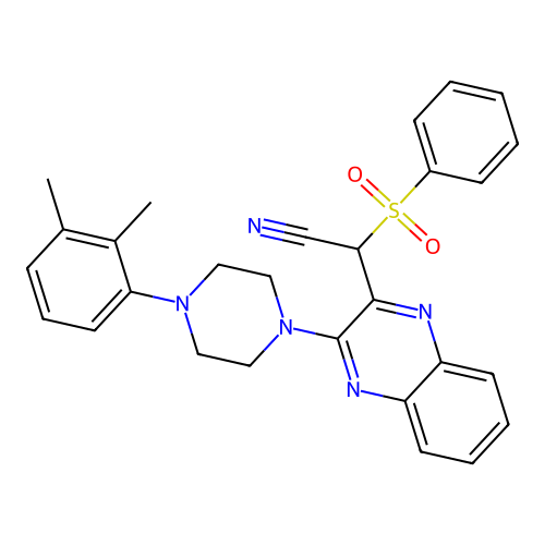 2-(benzenesulfonyl)-2-[3-[4-(2,3-dimethylphenyl)piperazin-1-yl]quinoxalin-2-yl]acetonitrile structure