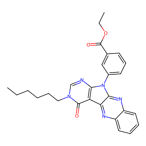 ethyl 3-(3-hexyl-4-oxo-3,4-dihydro-11H-pyrimido[5',4':4,5]pyrrolo[2,3-b]quinoxalin-11-yl)benzoate structure