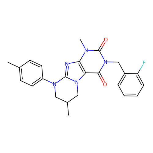 3-(2-fluorobenzyl)-1,7-dimethyl-9-(p-tolyl)-6,7,8,9-tetrahydropyrimido[2,1-f]purine-2,4(1H,3H)-dione structure