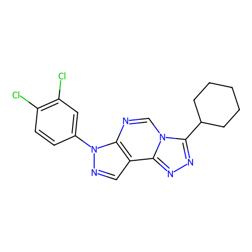 3-cyclohexyl-7-(3,4-dichlorophenyl)-7H-pyrazolo[4,3-e][1,2,4]triazolo[4,3-c]pyrimidine structure