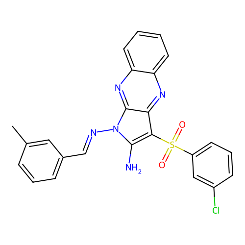 (E)-3-((3-chlorophenyl)sulfonyl)-N1-(3-methylbenzylidene)-1H-pyrrolo[2,3-b]quinoxaline-1,2-diamine structure
