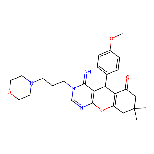 4-imino-5-(4-methoxyphenyl)-8,8-dimethyl-3-[3-(morpholin-4-yl)propyl]-3,4,5,7,8,9-hexahydro-6H-chromeno[2,3-d]pyrimidin-6-one structure