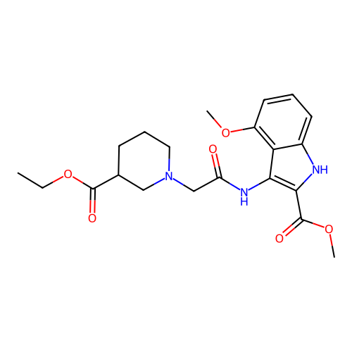 methyl 3-(2-(3-(ethoxycarbonyl)piperidin-1-yl)acetamido)-4-methoxy-1H-indole-2-carboxylate structure