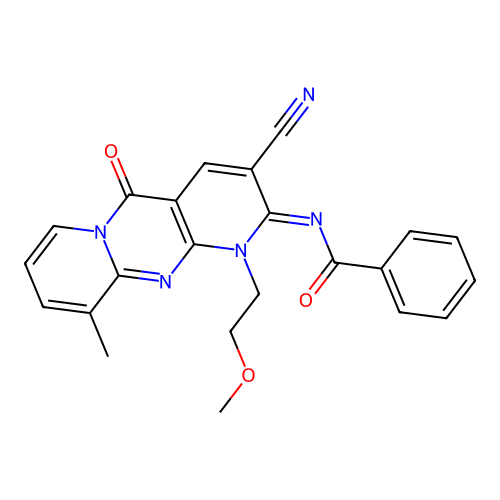 (Z)-N-(3-cyano-1-(2-methoxyethyl)-10-methyl-5-oxo-1H-dipyrido[1,2-a:2',3'-d]pyrimidin-2(5H)-ylidene)benzamide structure