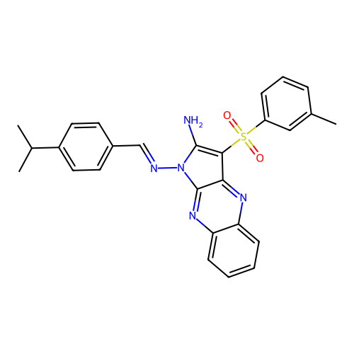 (E)-N1-(4-isopropylbenzylidene)-3-(m-tolylsulfonyl)-1H-pyrrolo[2,3-b]quinoxaline-1,2-diamine structure