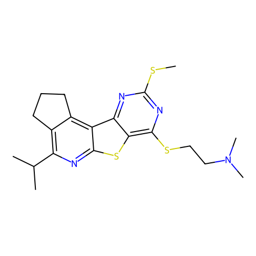 2-((4-isopropyl-9-(methylthio)-2,3-dihydro-1H-cyclopenta[4',5']pyrido[3',2':4,5]thieno[3,2-d]pyrimidin-7-yl)thio)-N,N-dimethylethanamine structure