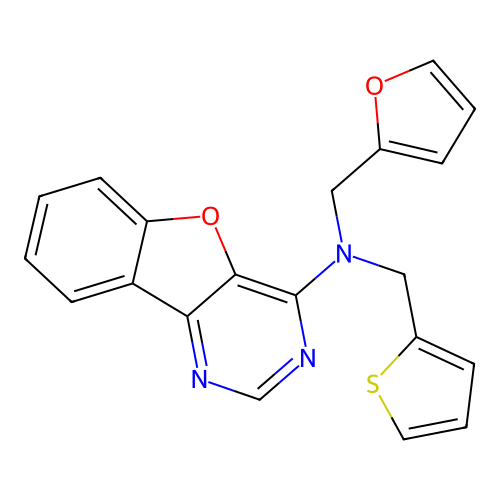N-(furan-2-ylmethyl)-N-(thiophen-2-ylmethyl)[1]benzofuro[3,2-d]pyrimidin-4-amine structure
