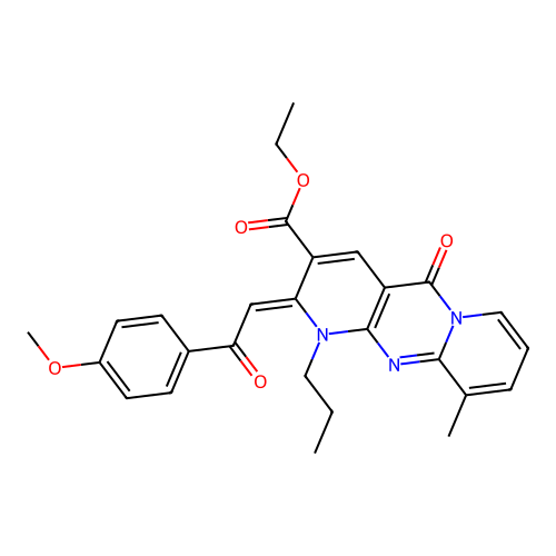 (Z)-ethyl 2-(2-(4-methoxyphenyl)-2-oxoethylidene)-10-methyl-5-oxo-1-propyl-2,5-dihydro-1H-dipyrido[1,2-a:2',3'-d]pyrimidine-3-carboxylate structure