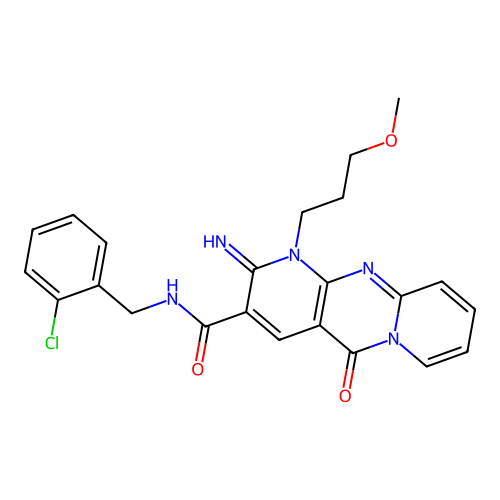 N-(2-chlorobenzyl)-2-imino-1-(3-methoxypropyl)-5-oxo-1,5-dihydro-2H-dipyrido[1,2-a:2',3'-d]pyrimidine-3-carboxamide structure