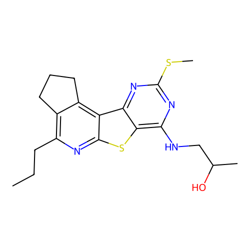 1-((9-(methylthio)-4-propyl-2,3-dihydro-1H-cyclopenta[4',5']pyrido[3',2':4,5]thieno[3,2-d]pyrimidin-7-yl)amino)propan-2-ol structure