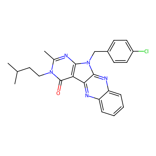 11-(4-chlorobenzyl)-2-methyl-3-(3-methylbutyl)-3,11-dihydro-4H-pyrimido[5',4':4,5]pyrrolo[2,3-b]quinoxalin-4-one structure