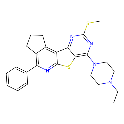 7-(4-ethylpiperazin-1-yl)-9-(methylsulfanyl)-4-phenyl-2,3-dihydro-1H-cyclopenta[4',5']pyrido[3',2':4,5]thieno[3,2-d]pyrimidine structure