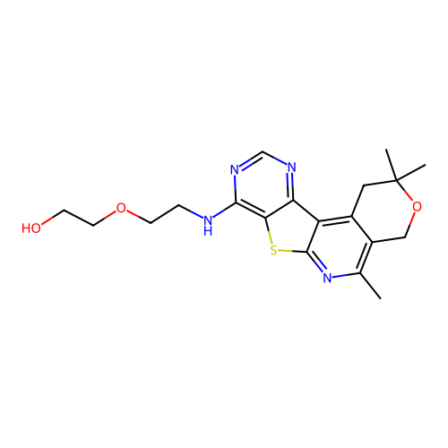 2-(2-((2,2,5-trimethyl-2,4-dihydro-1H-pyrano[4'',3'':4',5']pyrido[3',2':4,5]thieno[3,2-d]pyrimidin-8-yl)amino)ethoxy)ethanol structure