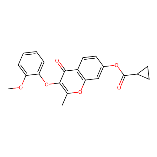3-(2-methoxyphenoxy)-2-methyl-4-oxo-4H-chromen-7-yl cyclopropanecarboxylate structure