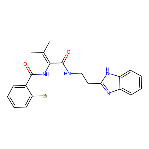 N-[1-[2-(1H-benzimidazol-2-yl)ethylamino]-3-methyl-1-oxobut-2-en-2-yl]-2-bromobenzamide structure