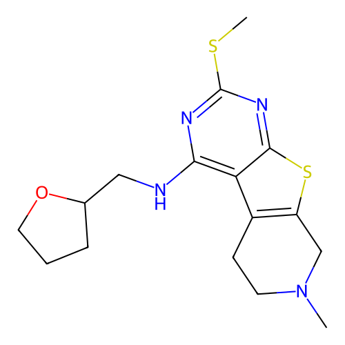 7-methyl-2-(methylsulfanyl)-N-(tetrahydrofuran-2-ylmethyl)-5,6,7,8-tetrahydropyrido[4',3':4,5]thieno[2,3-d]pyrimidin-4-amine structure