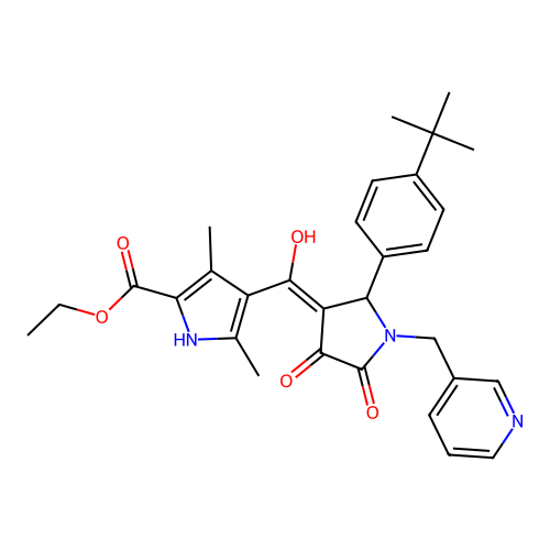 ethyl 4-(2-(4-(tert-butyl)phenyl)-4-hydroxy-5-oxo-1-(pyridin-3-ylmethyl)-2,5-dihydro-1H-pyrrole-3-carbonyl)-3,5-dimethyl-1H-pyrrole-2-carboxylate structure