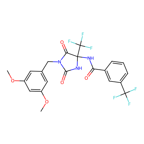 N-(1-(3,5-dimethoxybenzyl)-2,5-dioxo-4-(trifluoromethyl)imidazolidin-4-yl)-3-(trifluoromethyl)benzamide structure