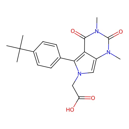 2-[5-(4-tert-butylphenyl)-1,3-dimethyl-2,4-dioxopyrrolo[3,4-d]pyrimidin-6-yl]acetic acid structure