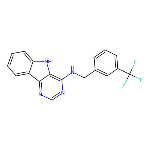 N-(3-(trifluoromethyl)benzyl)-5H-pyrimido[5,4-b]indol-4-amine structure