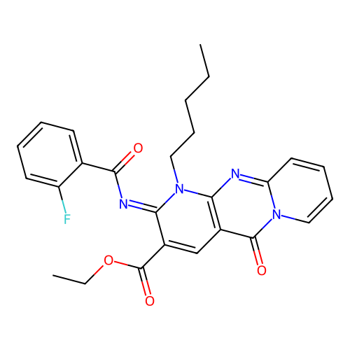 (Z)-ethyl 2-((2-fluorobenzoyl)imino)-5-oxo-1-pentyl-2,5-dihydro-1H-dipyrido[1,2-a:2',3'-d]pyrimidine-3-carboxylate structure