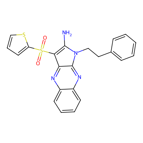 1-Phenethyl-3-(thiophene-2-sulfonyl)-1H-pyrrolo[2,3-b]quinoxalin-2-ylamine structure