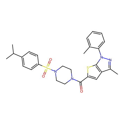 (4-((4-isopropylphenyl)sulfonyl)piperazin-1-yl)(3-methyl-1-(o-tolyl)-1H-thieno[2,3-c]pyrazol-5-yl)methanone structure