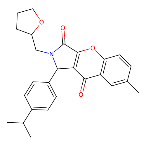 1-(4-isopropylphenyl)-7-methyl-2-((tetrahydrofuran-2-yl)methyl)-1,2-dihydrochromeno[2,3-c]pyrrole-3,9-dione structure