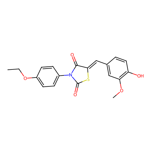 (5Z)-3-p-phenetyl-5-vanillylidene-thiazolidine-2,4-quinone structure