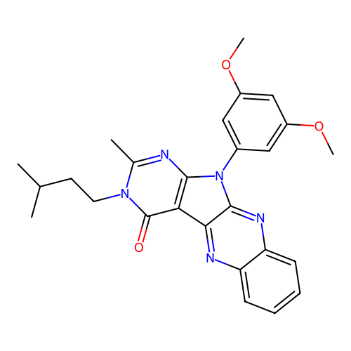 11-(3,5-dimethoxyphenyl)-2-methyl-3-(3-methylbutyl)-3,11-dihydro-4H-pyrimido[5',4':4,5]pyrrolo[2,3-b]quinoxalin-4-one structure