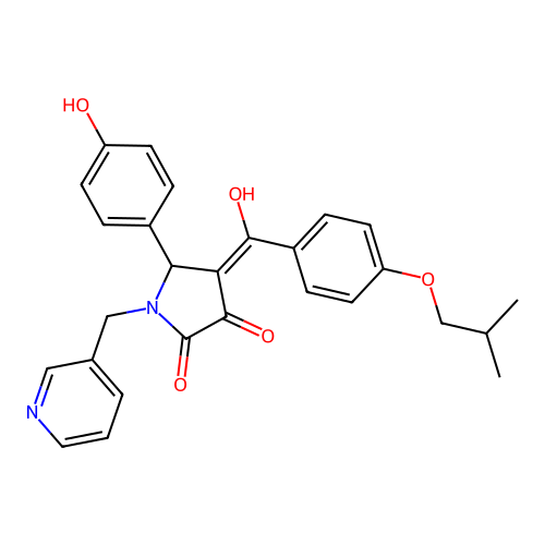 (4E)-4-[hydroxy-[4-(2-methylpropoxy)phenyl]methylidene]-5-(4-hydroxyphenyl)-1-(pyridin-3-ylmethyl)pyrrolidine-2,3-dione structure