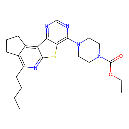 ethyl 4-(4-butyl-2,3-dihydro-1H-cyclopenta[4',5']pyrido[3',2':4,5]thieno[3,2-d]pyrimidin-7-yl)piperazine-1-carboxylate structure
