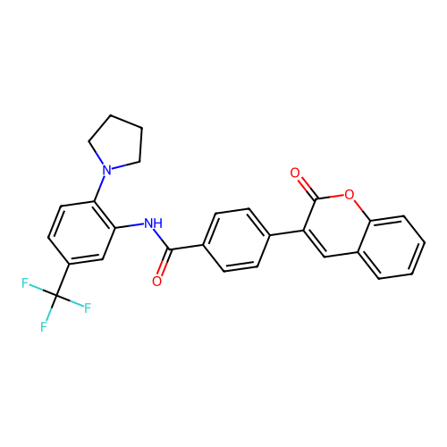 4-(2-oxochromen-3-yl)-N-[2-pyrrolidin-1-yl-5-(trifluoromethyl)phenyl]benzamide structure