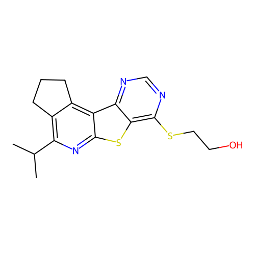 2-((4-isopropyl-2,3-dihydro-1H-cyclopenta[4',5']pyrido[3',2':4,5]thieno[3,2-d]pyrimidin-7-yl)thio)ethanol structure