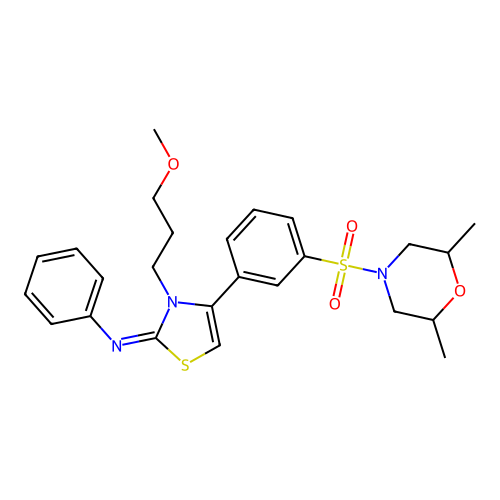 N-[(2Z)-4-{3-[(2,6-dimethylmorpholin-4-yl)sulfonyl]phenyl}-3-(3-methoxypropyl)-1,3-thiazol-2(3H)-ylidene]aniline structure
