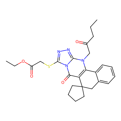 ethyl {[7-oxo-12-(2-oxopentyl)-7,12-dihydro-5H-spiro[benzo[h][1,2,4]triazolo[3,4-b]quinazoline-6,1'-cyclopentan]-9-yl]sulfanyl}acetate structure