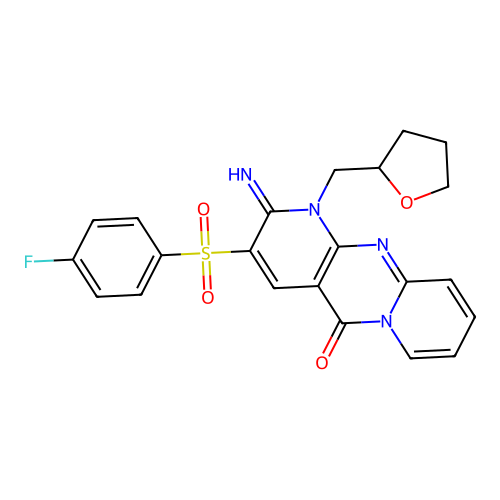 3-[(4-fluorophenyl)sulfonyl]-2-imino-1-(oxolan-2-ylmethyl)-1,6-dihydropyridino [1,2-a]pyridino[2,3-d]pyrimidin-5-one structure