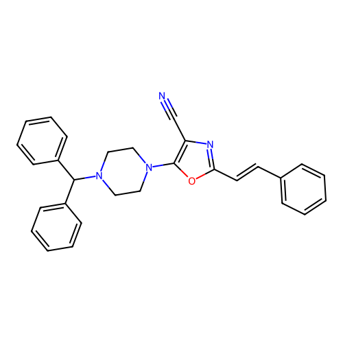 (E)-5-(4-benzhydrylpiperazin-1-yl)-2-styryloxazole-4-carbonitrile structure