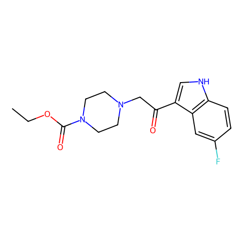 ethyl 4-[2-(5-fluoro-1H-indol-3-yl)-2-oxoethyl]piperazine-1-carboxylate structure
