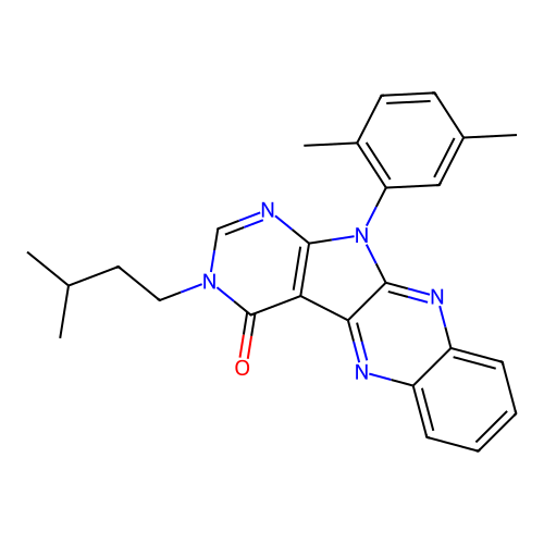 11-(2,5-dimethylphenyl)-3-(3-methylbutyl)-3,11-dihydro-4H-pyrimido[5',4':4,5]pyrrolo[2,3-b]quinoxalin-4-one structure