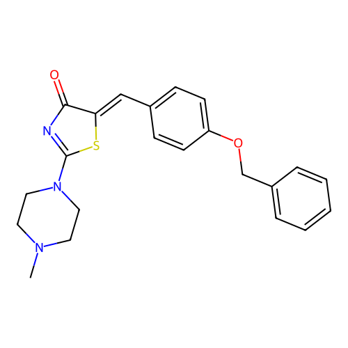 (5Z)-2-(4-methylpiperazin-1-yl)-5-[(4-phenylmethoxyphenyl)methylidene]-1,3-thiazol-4-one structure