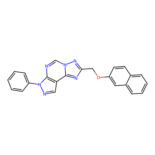2-((naphthalen-2-yloxy)methyl)-7-phenyl-7H-pyrazolo[4,3-e][1,2,4]triazolo[1,5-c]pyrimidine structure