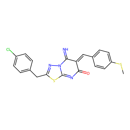 (Z)-2-(4-chlorobenzyl)-5-imino-6-(4-(methylthio)benzylidene)-5H-[1,3,4]thiadiazolo[3,2-a]pyrimidin-7(6H)-one structure