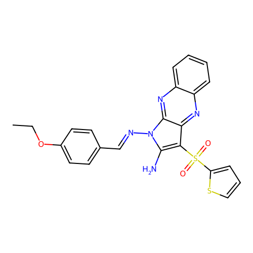 (E)-N1-(4-ethoxybenzylidene)-3-(thiophen-2-ylsulfonyl)-1H-pyrrolo[2,3-b]quinoxaline-1,2-diamine structure